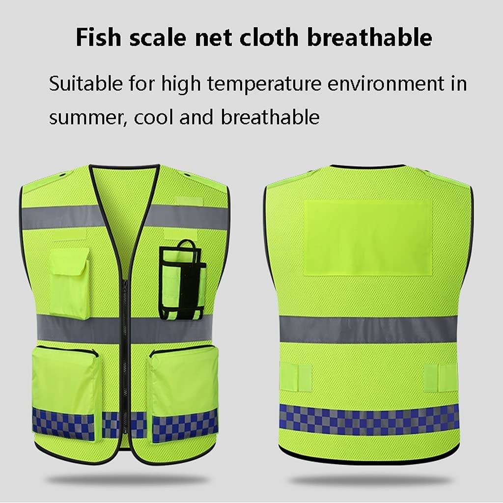 TOMYEUS Chaleco Reflectante de Alta Visibilidad con Cremallera de Bolsillo, Traje Reflectante para Correr en Bicicleta, Chaleco de Seguridad Transpirable Amarillo para Correr