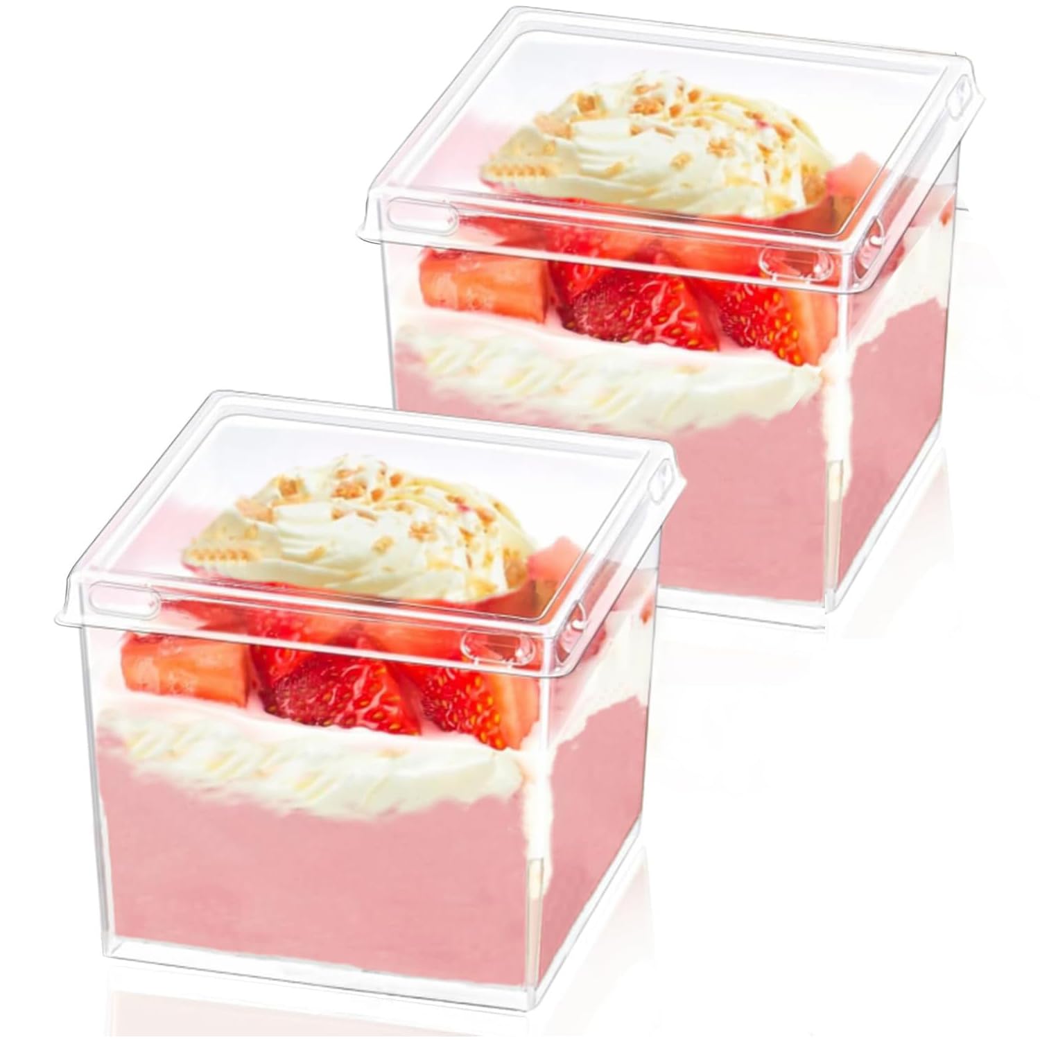 Wnqou 150ml/5oz Clear Dessert Cups with Lids and Spoons, 50Pcs Reusable Square Dessert Cups, Mini Transparent Appetizers Serving Bowl for Desserts