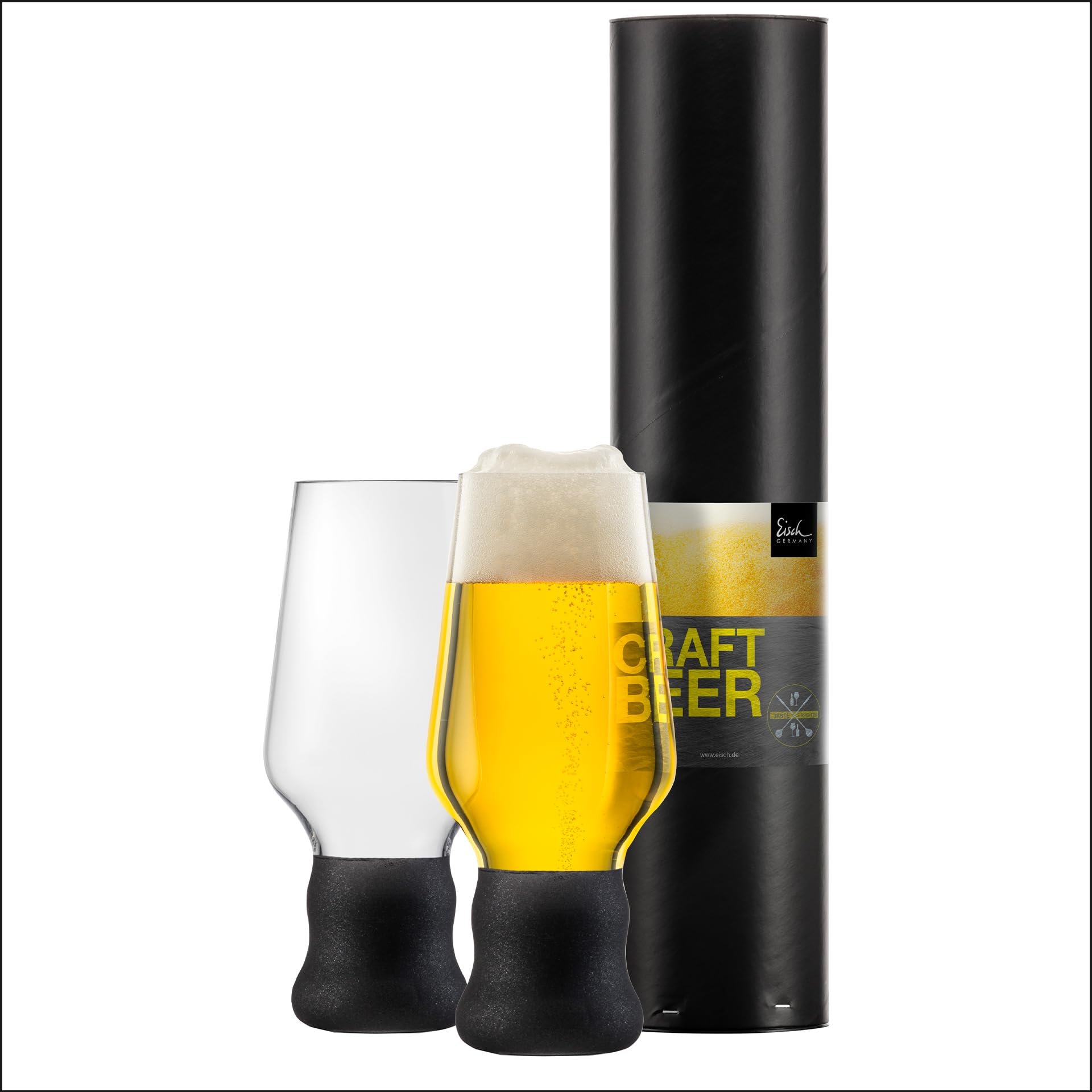 EISCH Craft Beer Experts Black Gläser 0,45 l (2 Stück) in Geschenkröhre | handbemalte Biergläser zur besonderen Aromaentfaltung, spülmaschinenfeste Kristallgläser mit schwarzem Stiel