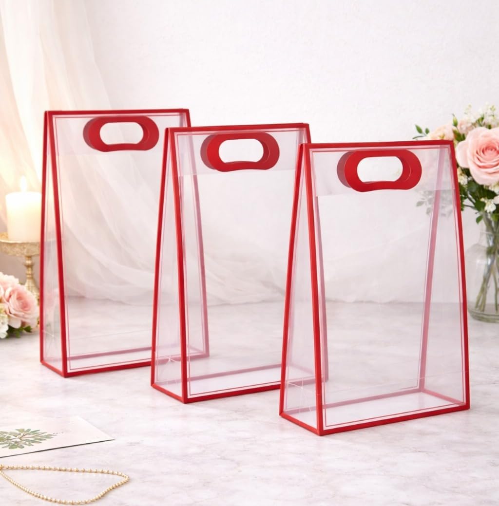 SATYAM KRAFT 6 Pcs Translucent Multipurpose Gift Bags | Gift for Her/Him, Wedding Return Gifts Baby Shower Anniversary Birthday Hamper Shopping Christmas & Valentine’s Day Party Favors (Red, Large)-image-43