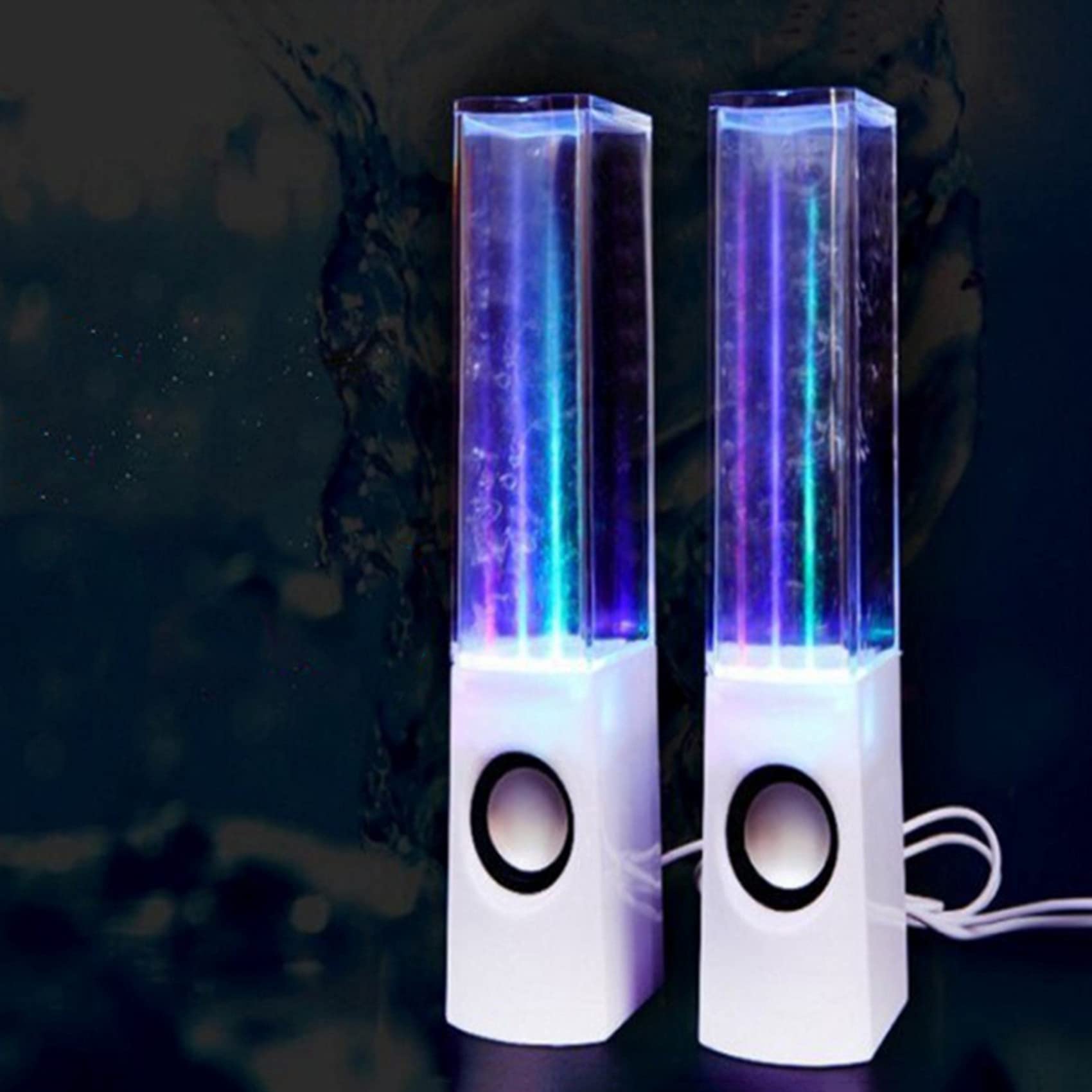 4PZ Altoparlanti Luminosi Un LED Dancing Water Music Fountain Light per PC Laptop per Telefono Altoparlante Stereo da Scrivania Portatile Bianca