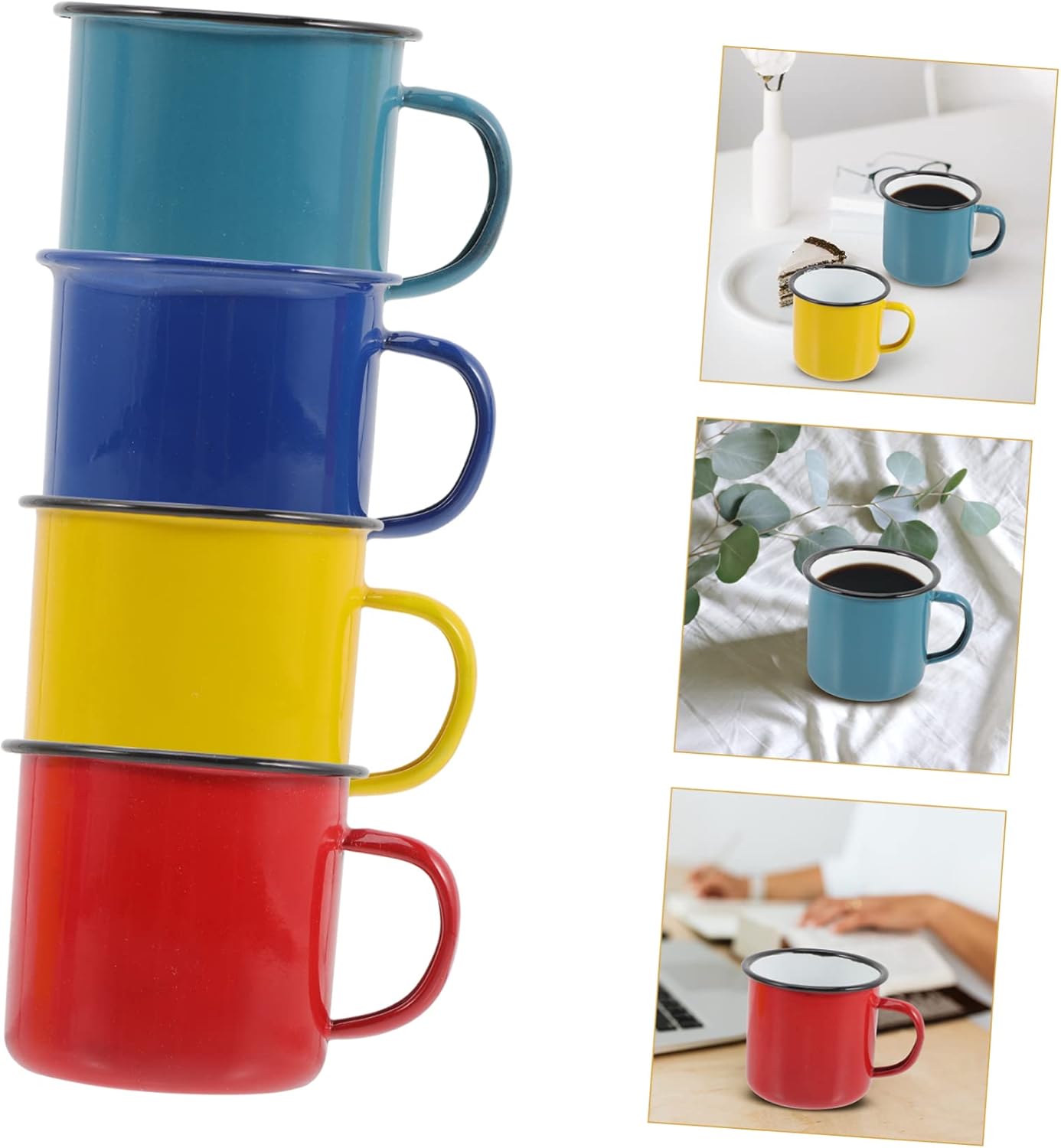 OUNONA 4Pcs Extra Enamel Mug Retro Water Cups for Home Camping and Outdoor Use Lightweight Handheld Multi Purpose Design Scalding Handle