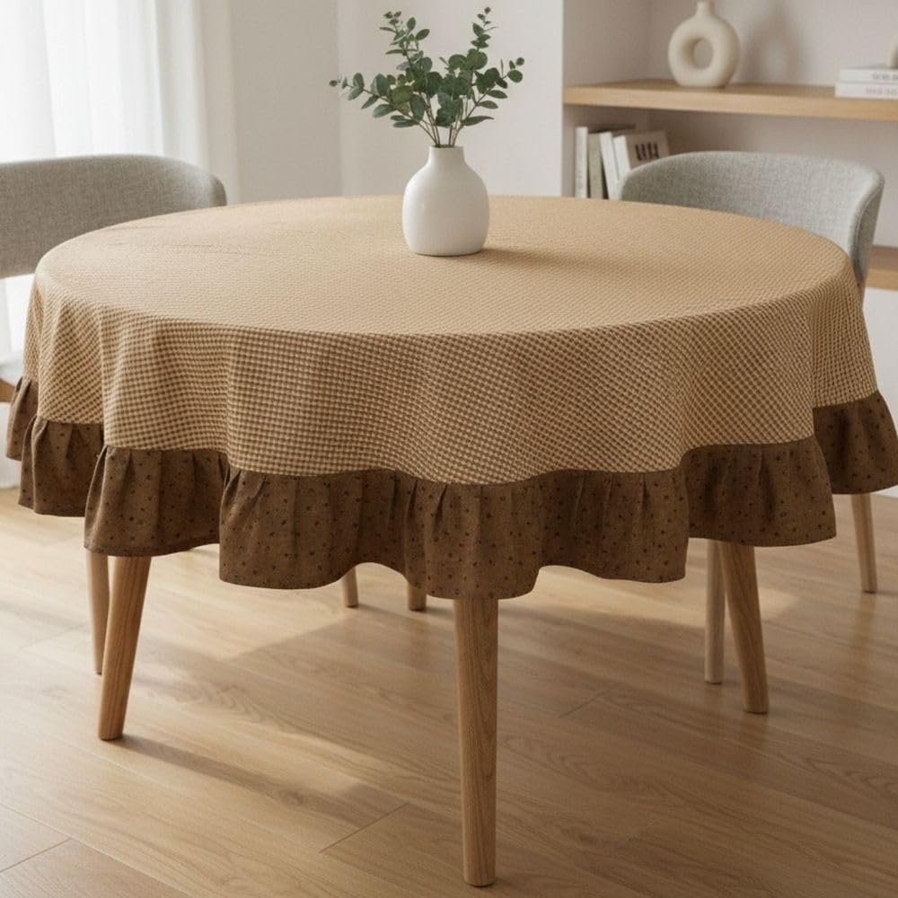 Premium Round Table Cover, 100% inches Cotton Round Table Cloth for 4 Seater Dining Table.(Brown, Customize)-image-43