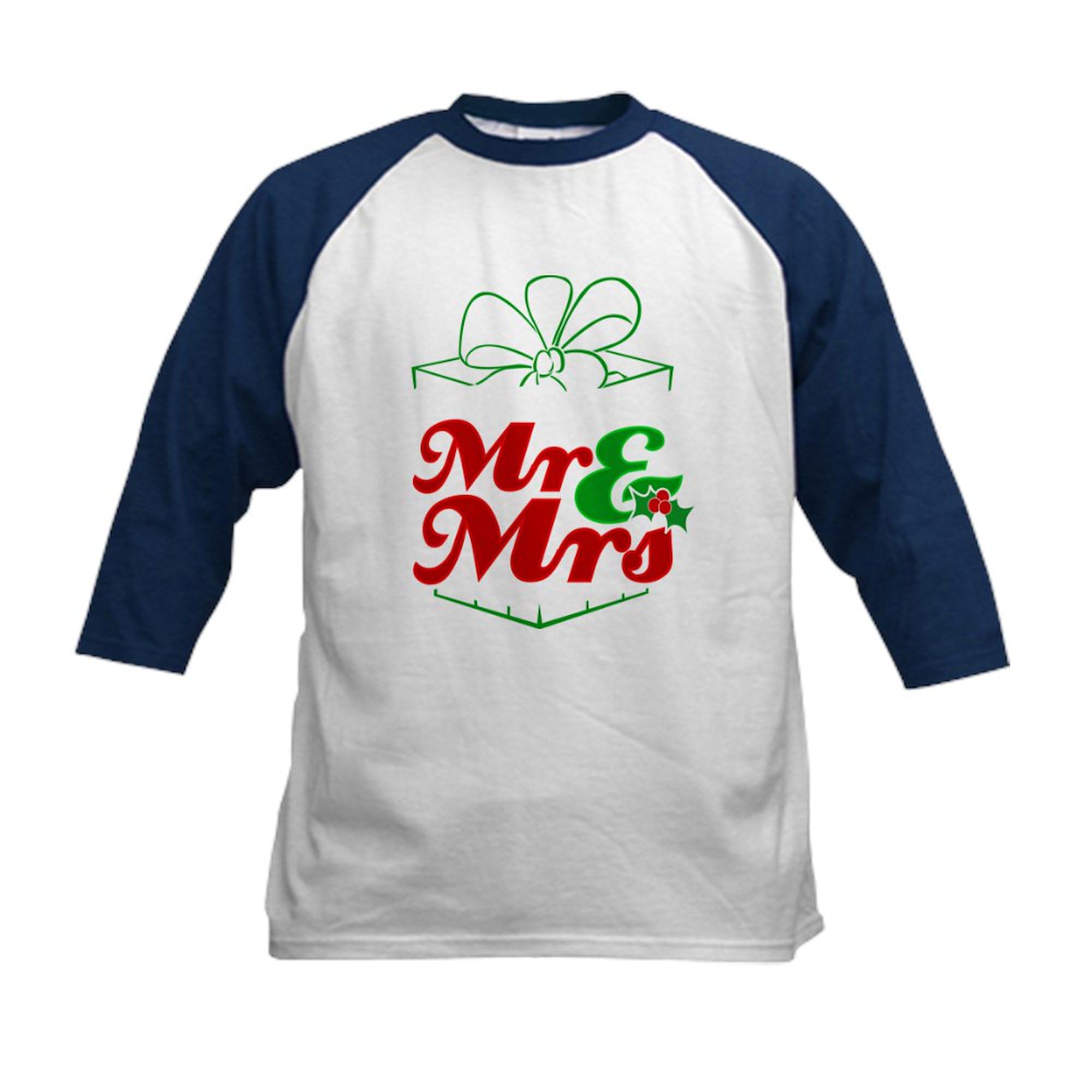 CafePress First Christmas As Mr. &Amp; Mrs. Baseball Jersey Kids Cotton Baseball Jersey, 3/4 Raglan Sleeve Shirt Navy/White