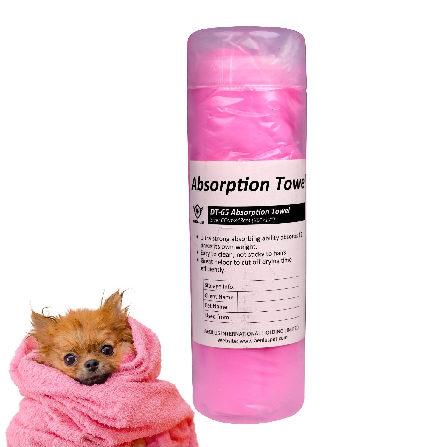 Aeolus Ultra-Absorbent Dog Towel | 24 x 7 Inches | Quick Drying, Durable & Easy to Clean Pet Towel | Suitable for Small, Medium & Large Dogs and Cats | Pink, 1 Pc