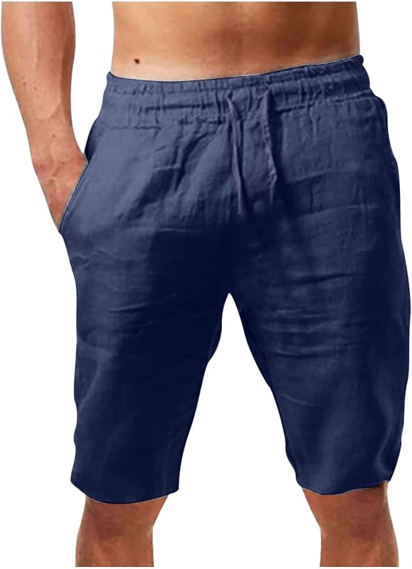 Big and Tall Men's Linen Shorts 2023 Causal Elastic Waist Drawstring Summer Beach Shorts Classic-Fit Flex Pants
