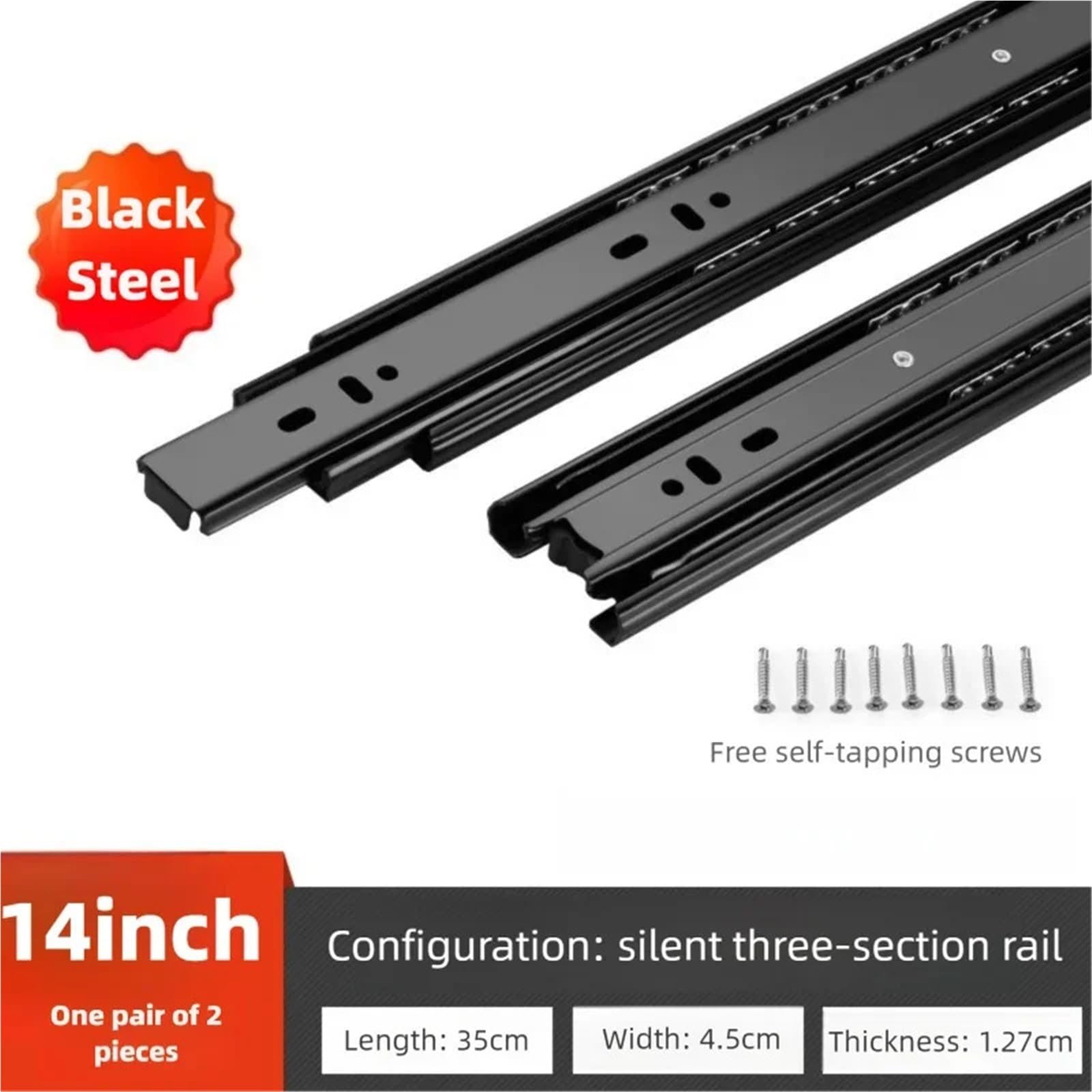 Guide for cassetti in acciaio laminato a freddo da 2 pezzi 10-20 pollici - Binario scorrevole for mobili hardware a tre sezioni for cassetto chiuso Per Mobili(14-inch)