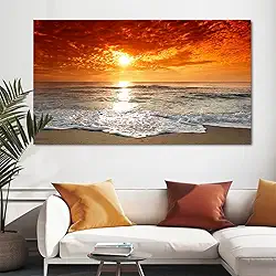 Quadro Decorativo Paisagem Por do Sol Praia, Tela em Canvas na Horizontal ideal para ambiente de Sala de estar, jantar, reuniões, Quarto e Hall de entrada