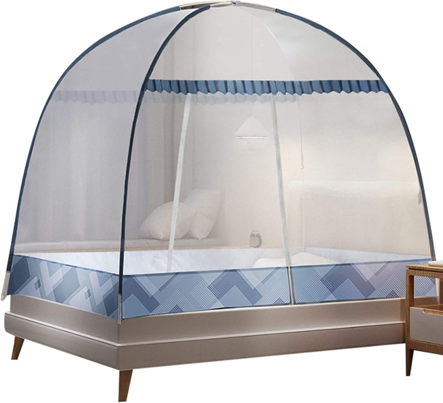 Mosquitera Plegable para Cama Individual/Doble, mosquitera portátil de Viaje de Doble Puerta con Parte Inferior de Red, fácil de Instalar, Tienda de campaña con mosquitera emergente para Uso