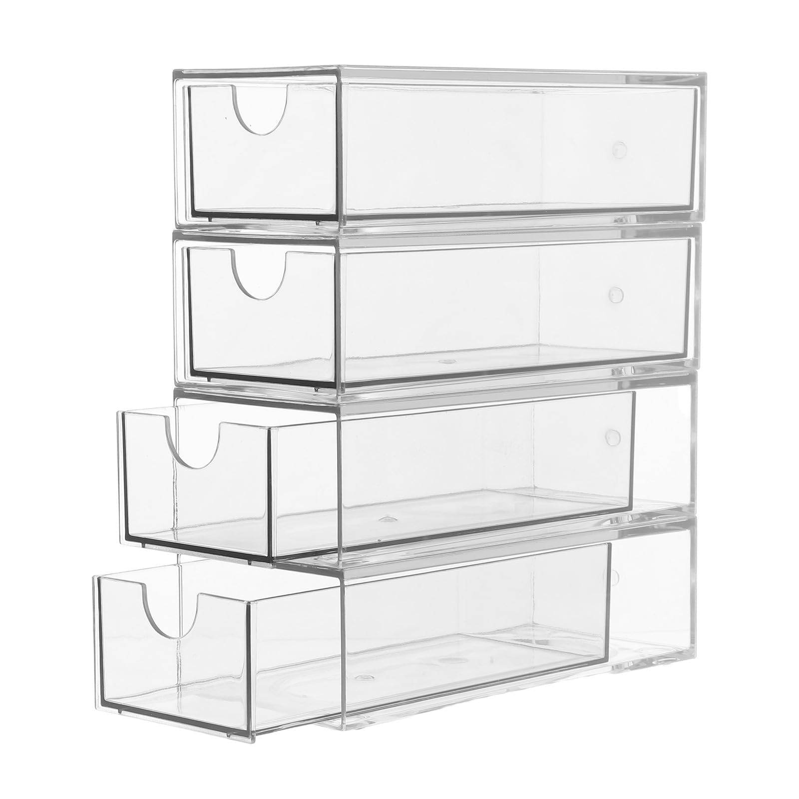 Set 4 Scatole Portaoggetti Trasparenti Impilabili per Accessori Chioma 4 Cassetti, Organizer Piccolo per Fasce ed Elastici, Contenitore Multiuso per Bagno, Armadio e Scrivania