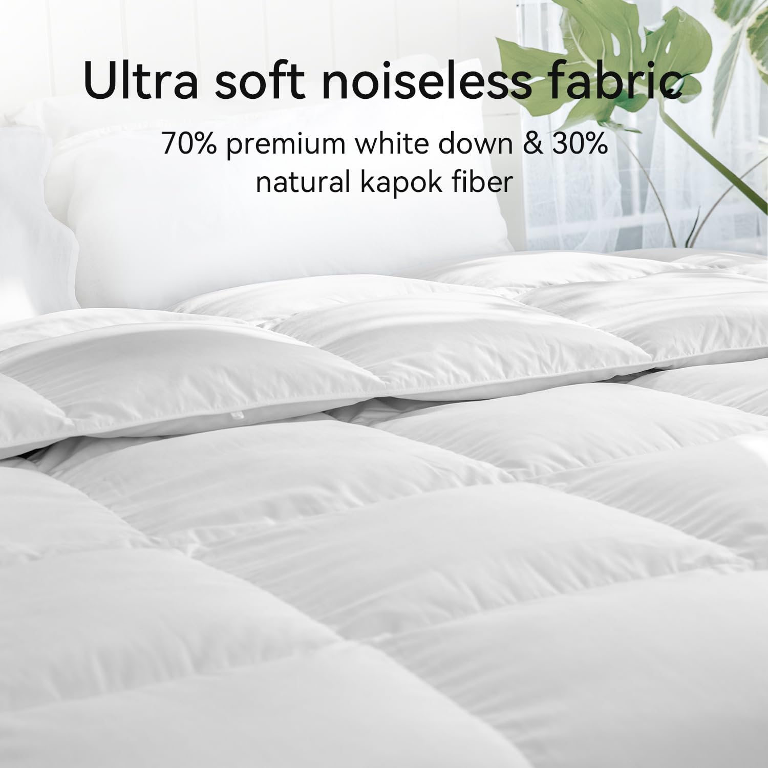 Down Comforter King Size with Kapok Blend, Luxury All Season Duvet Insert, Fluffy Breathable Soft, Hotel Quality White Comforter 90x106