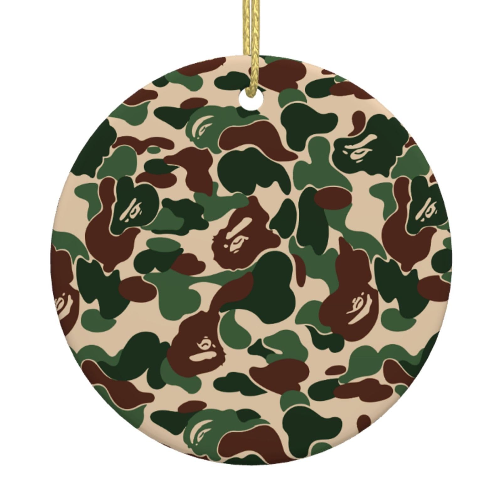 Aniaml Camouflage Green Print Christmas Ornaments, Ceramic Hanging Ornament, Round Shape Decorations