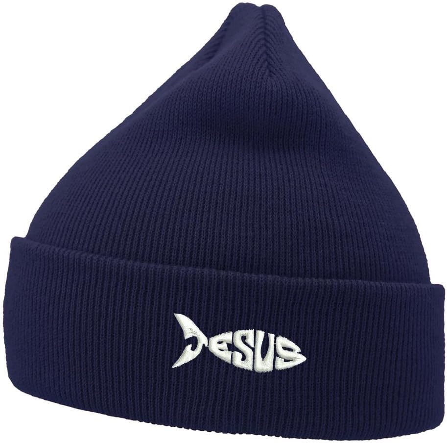 Mens Beanie Knit Hats Jesus Fish Embroidered Unisex Casual Beanies Hats for Winter