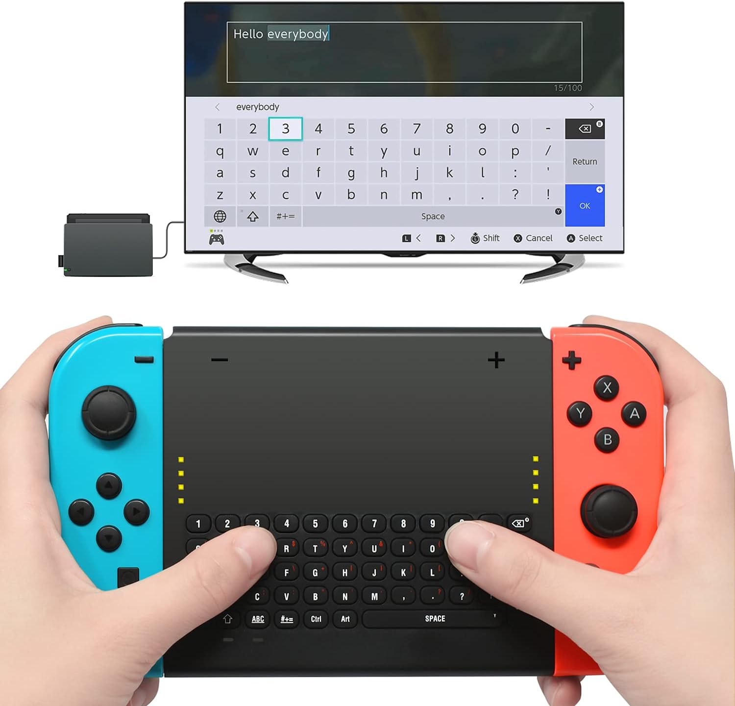 FYOUNG Wireless Keyboard Compatible with Nintendo Switch/Switch OLED, Wireless Gamepad Chatpad Message Keyboard for Switch, 2.4G USB Rechargable Handheld Remote Control Keyboard with a 2.4G receiver
