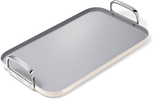 Caraway Plancha de doble quemador, sartén de 19 x 12 pulgadas, revestimiento de cerámica antiadherente, no tóxico, sin PTFE ni PFOA, apto para horno