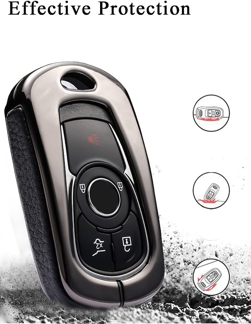 SANRILY 2 3 4 5 Buttons Luxury Leather Metal Smart Key Fob case Cover for Buick Regal Lacrosse Encore Envision Enclave GL8 2018 2019 Keyless Entry Remote Key Shell with Keychain Black-1Pcs