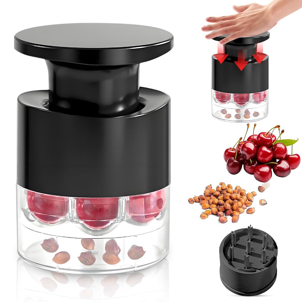 Deshuesador de Cerezas, Multifuncional para Cocina, 7 Agujeros Extractor de Huesos de Cereza, para Frutas como Uvas de Mermelada y Dátiles Rojos, Apto para Lavavajillas con Recogedor de Núcleo