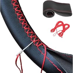 Funda Volante Kia Sportage Funda Volante Cosida de Microfibra de Cuero (37-38 cm) - para Coche Universal - (Negra/Roja)