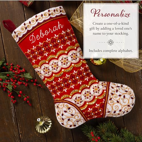Image of Bucilla Felt Applique 18 inch Stocking Making Kit, Timeless Elegance, Perfect for Holiday DIY Arts and Crafts, 89680E
