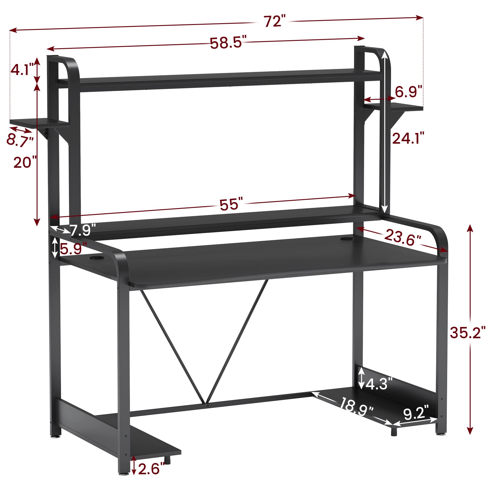 Buy Sedeta Gaming Desk with Shelves and Hutch, 55'' Computer Desk with