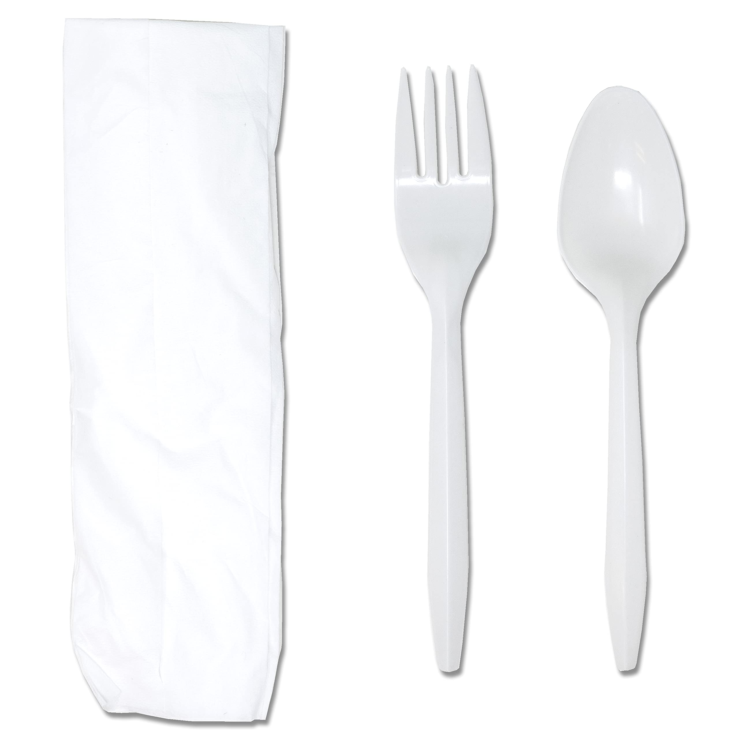 3-Piece White Cutlery Kit for Schools and Kids, Fork/Spoon/Napkin, | 500/Case