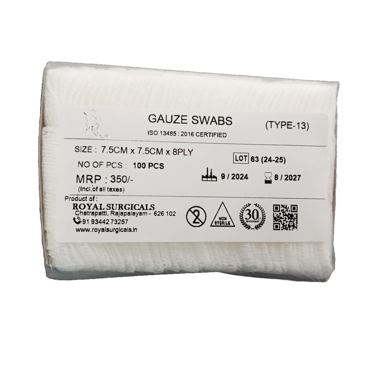 Royal surgicals- Gauze swabs (Type 13) (7.5cm x 7.5cm x 8ply (Type 13))