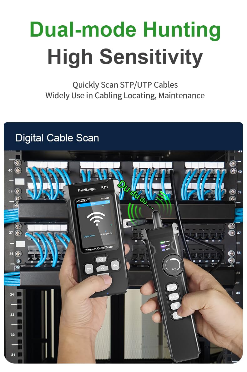 NF-8506 Netzwerk-Kabeltester mit IP-Scanner, TDR, PoE, Ping-Test und Netzwerkgeschwindigkeitstest - Ethernet-Kabeltoner für RJ11/RJ45/CAT5/CAT6 LAN, Telefonkabel-Finder und Port-Flash-Tool (NF-8506)