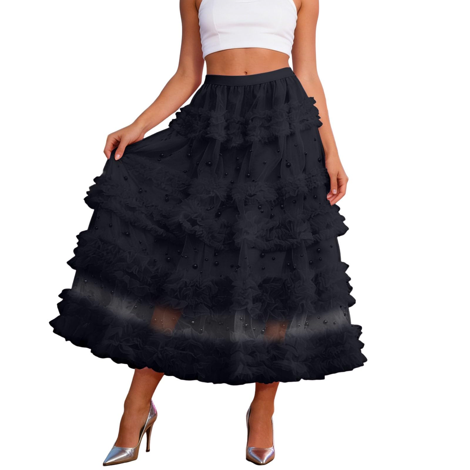 Generisch Falda de gasa con volantes, con volantes, dobladillo corto, con volantes, vestido de fiesta, elegante, corte asimétrico, para uso diario y casual