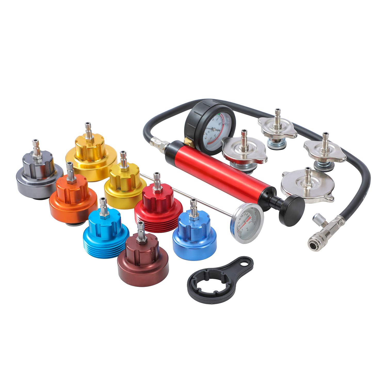 KATSU 15 Pièces Testeurs de Pression Universels pour Radiateur et Système de Refroidissement de Type Vide Détecteur de Fuite, Aluminium 450810