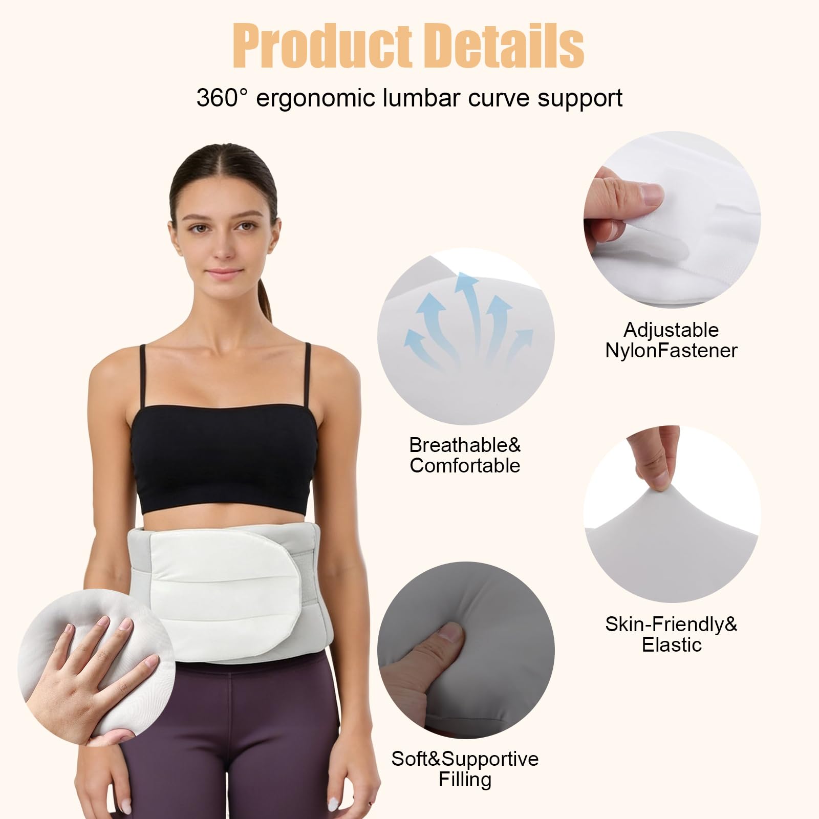 Cuscino Lombare Ergonomico ad Avvolgimento 360° per Dormire – Supporto Regolabile per la Schiena contro Sciatica e Dolori, Tessuto Traspirante per Letto, Ufficio e Auto
