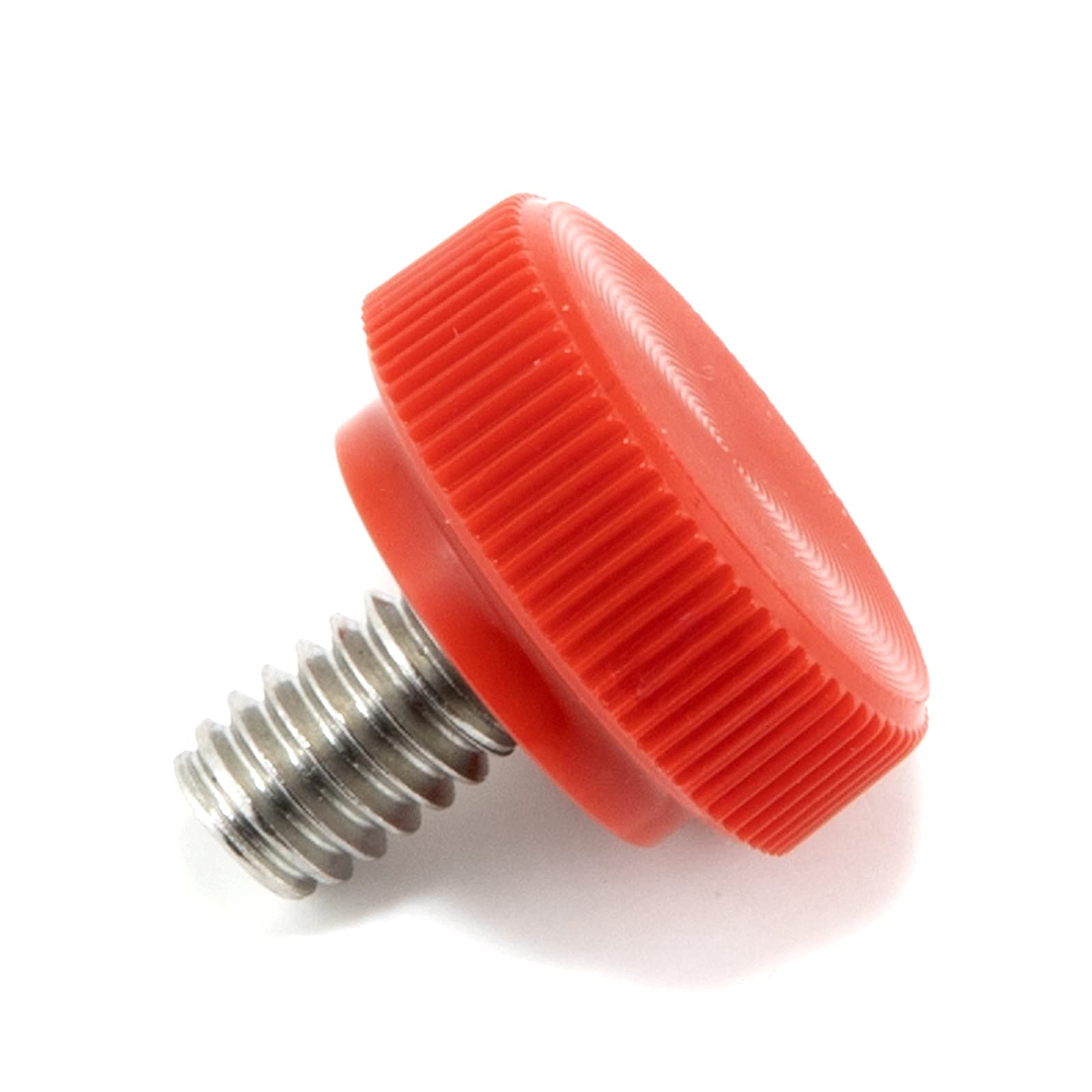 #8-32 x 1/4" Thumb Screw Stainless Steel - Red Knurled Round Plastic Knob - Standard/Coarse Thread Thumbscrew - Length: 0.250" - Proudly Built in USA - Package of (4)