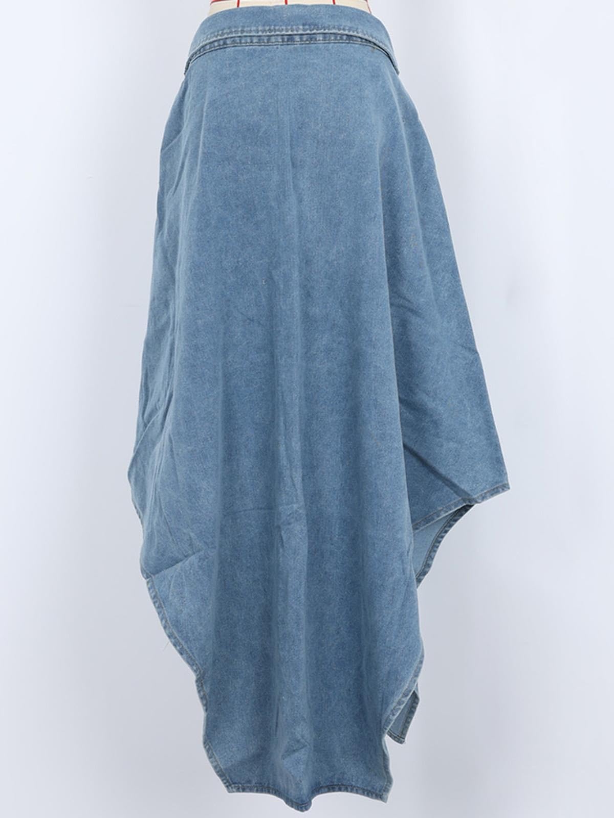 Gonna In Denim A Vita Alta Da Donna,Gonna Midi Casual,Orlo Asimmetrico