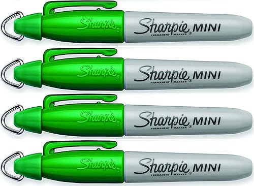 Mini marcadores permanentes con clips de llavero de golf, punta fina, marcadores verdes - Paquete de 4 marcadores