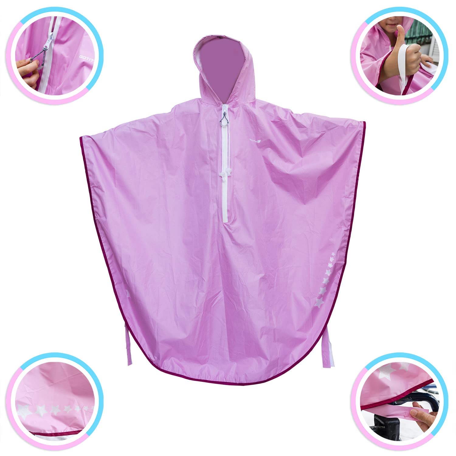 Wasserdichter Poncho für Kinder-Rollstuhl Regenmantel Italienisches Design Rosa
