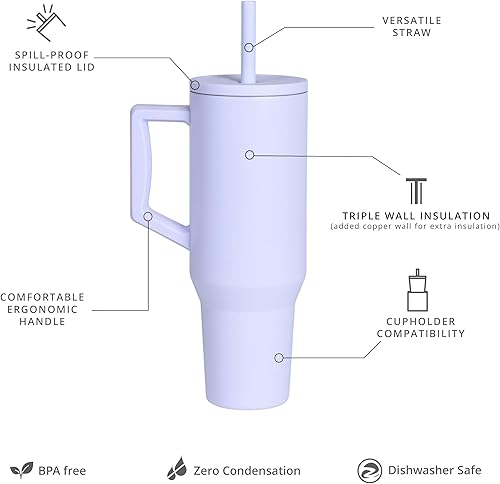 Miniatura 3 de Elemental Commuter - Vaso de 40 onzas con asa y tapa con pajilla, taza de café de viaje resistente a derrames, vasos aislados de acero inoxidable
