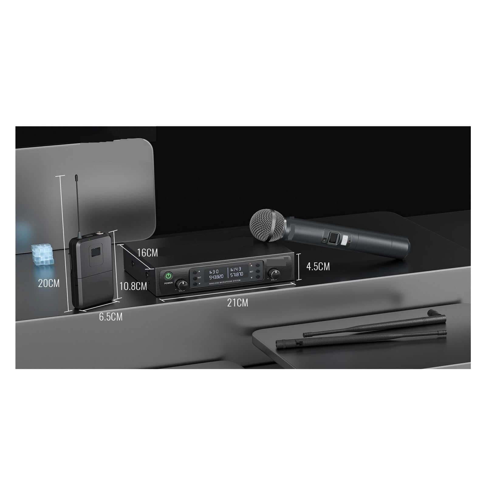 Dwukanałowy Bezprzewodowy System Mikrofonowy Z Ręcznym Zestawem Słuchawkowym Lapel Auto Scan Lock Lock