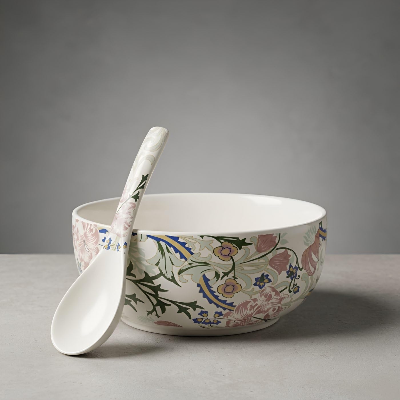 SNS Living Botanical Bloom Ceramic Serving Bowl with Spoon | Large Capacity | Matching Ceramic Spoon Included | Microwave Safe Multipurpose Serveware | Floral Design-image-16