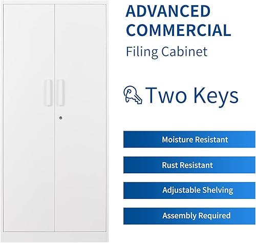 Miniatura 56 de Armario de almacenamiento de metal de 71 pulgadas con cerradura, resistente, gabinetes de herramientas de garaje con puertas y estantes, gabinete