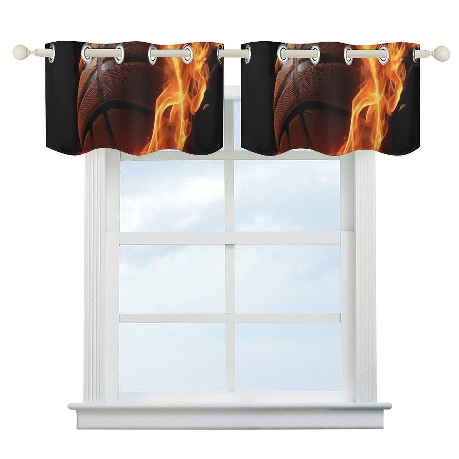 Rideaux de cuisine thermiques motif basket en feu anti-chaleur