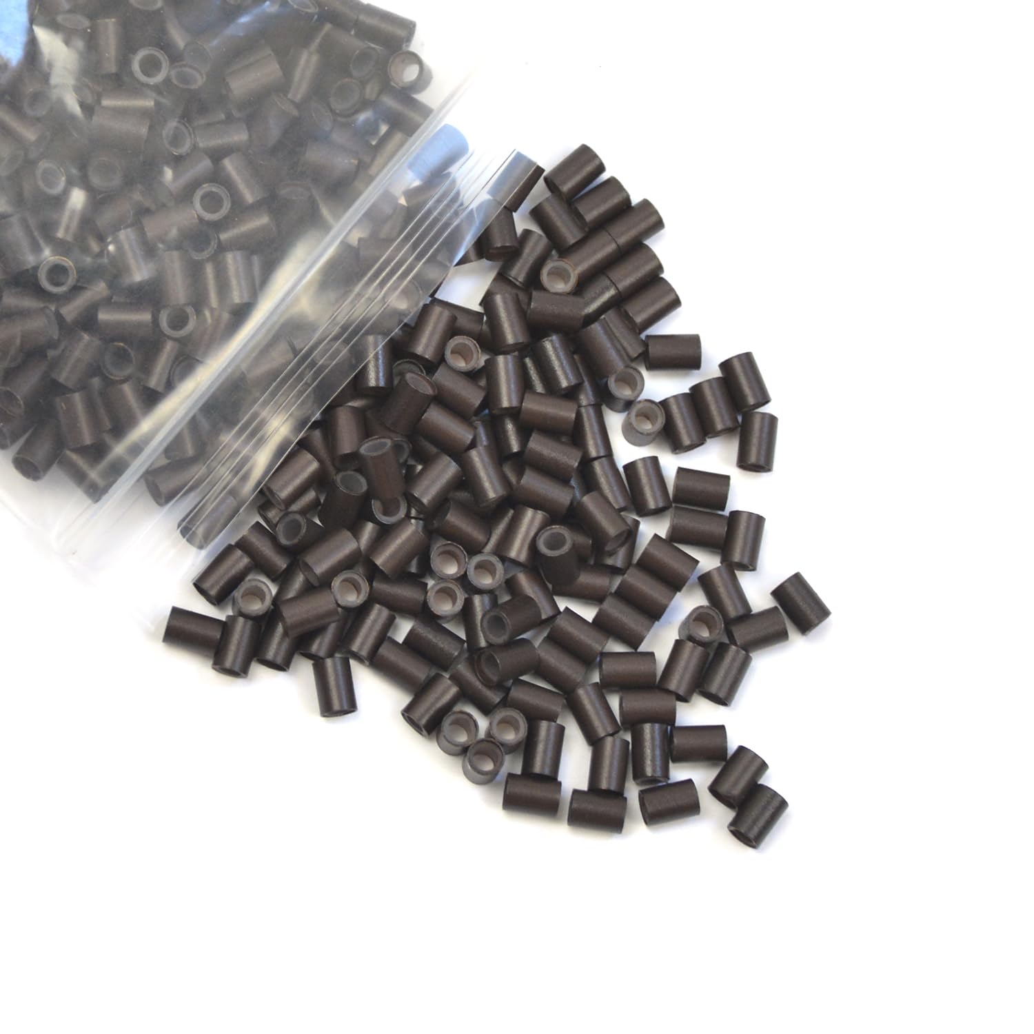 3.5 mm Copper Tube Micro Link Beads with Silicone Lined Micro Ring Hair Beads for I-Tip Hair Extensions (500 Pcs Dark Brown) - Image 2