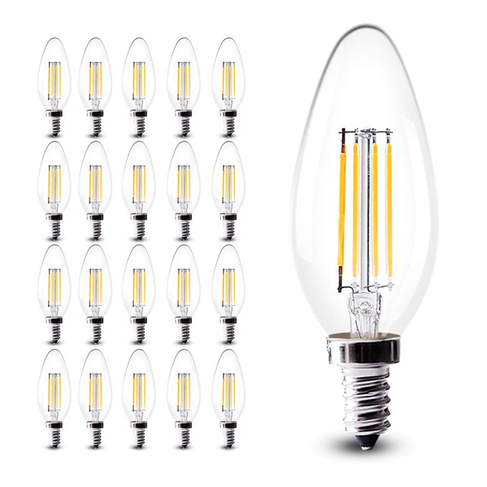 Chao Zan 4W E14 Led Filament Bulb Equivalent 40W Incandescent, Warm White 2700-3000K, C35 Small Edison Screw Vintage Candle Light Bulb, No Dimmable, 20 Pack