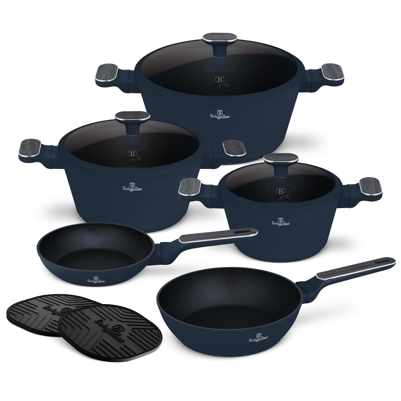 Berlinger Haus Titanbeschichtete Kochgeschirr-Set 10 Teile Deep Sea Kollektion, antihaft, langlebig, für gesundes Kochen, pflegeleicht, hochwertiges Küchenset