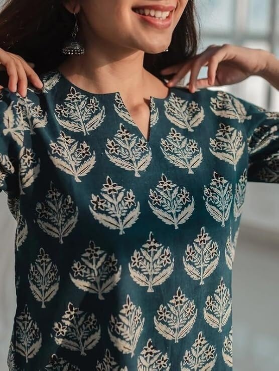 Image of Women's Short Kurti in Multicolor Rayon Cotton Blend | Ladies Ethnic Tunic | Office