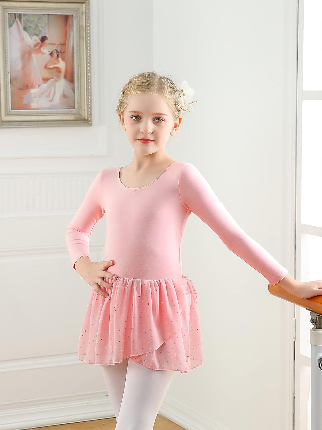 Lindanina Girls Gymnastics Leotards Long Sleeve Ballet Dance with Hollow Back 3-8 Years : Clothing, Shoes & Jewelry