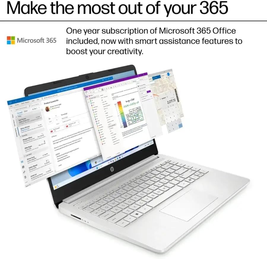 HP 2025 14" Laptop Computer, Intel N150, 16 GB RAM, 512 GB Storage(128GB eMMC + 128GB UFS + 256GB MSD), Copilot AI, Wi-Fi 6, BT 5.4, HD Cam, 1 Year Office 365, Windows 11 Pro, Accessories, Silver Natural Silver image 8 of 10 B0FH9KGWSX