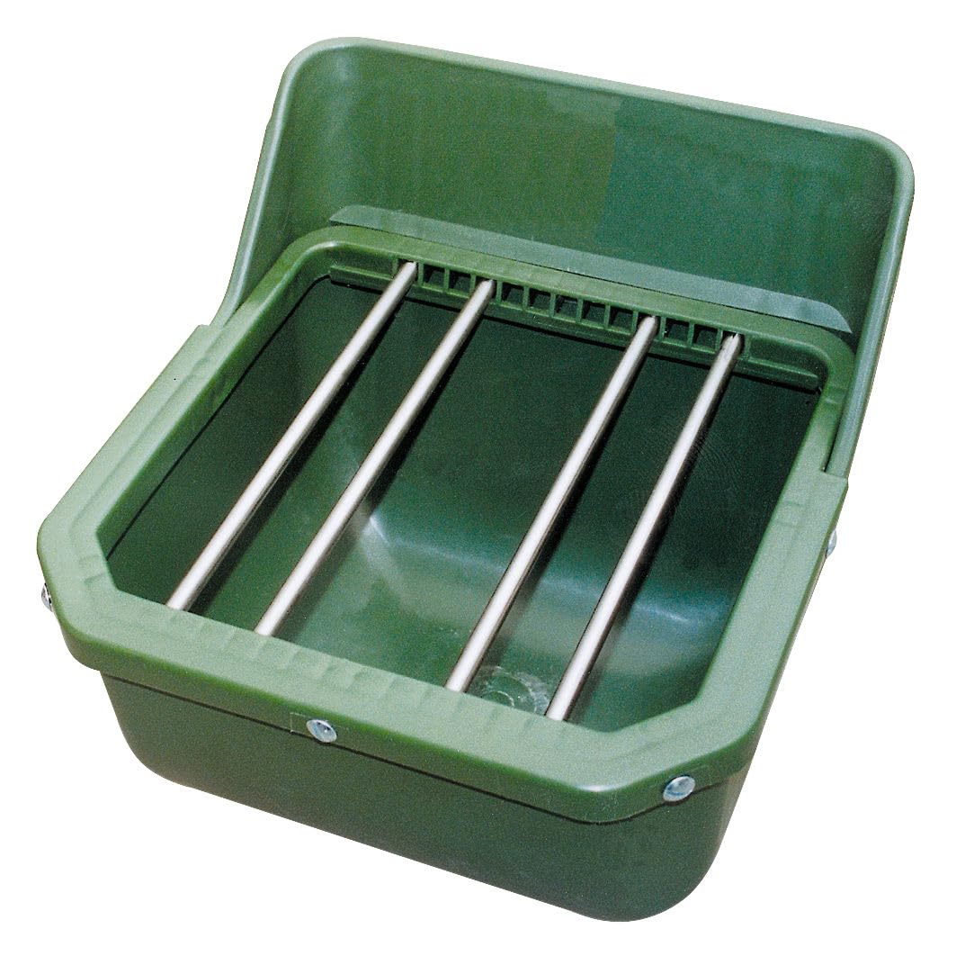 Kerbl Comedero con Varillas Metálicas, Montaje en Pared, Verde, 33x28x33,5cm, 9l, Plástico Resistente a Roturas, 1 Comedero, con Tapón de Drenaje