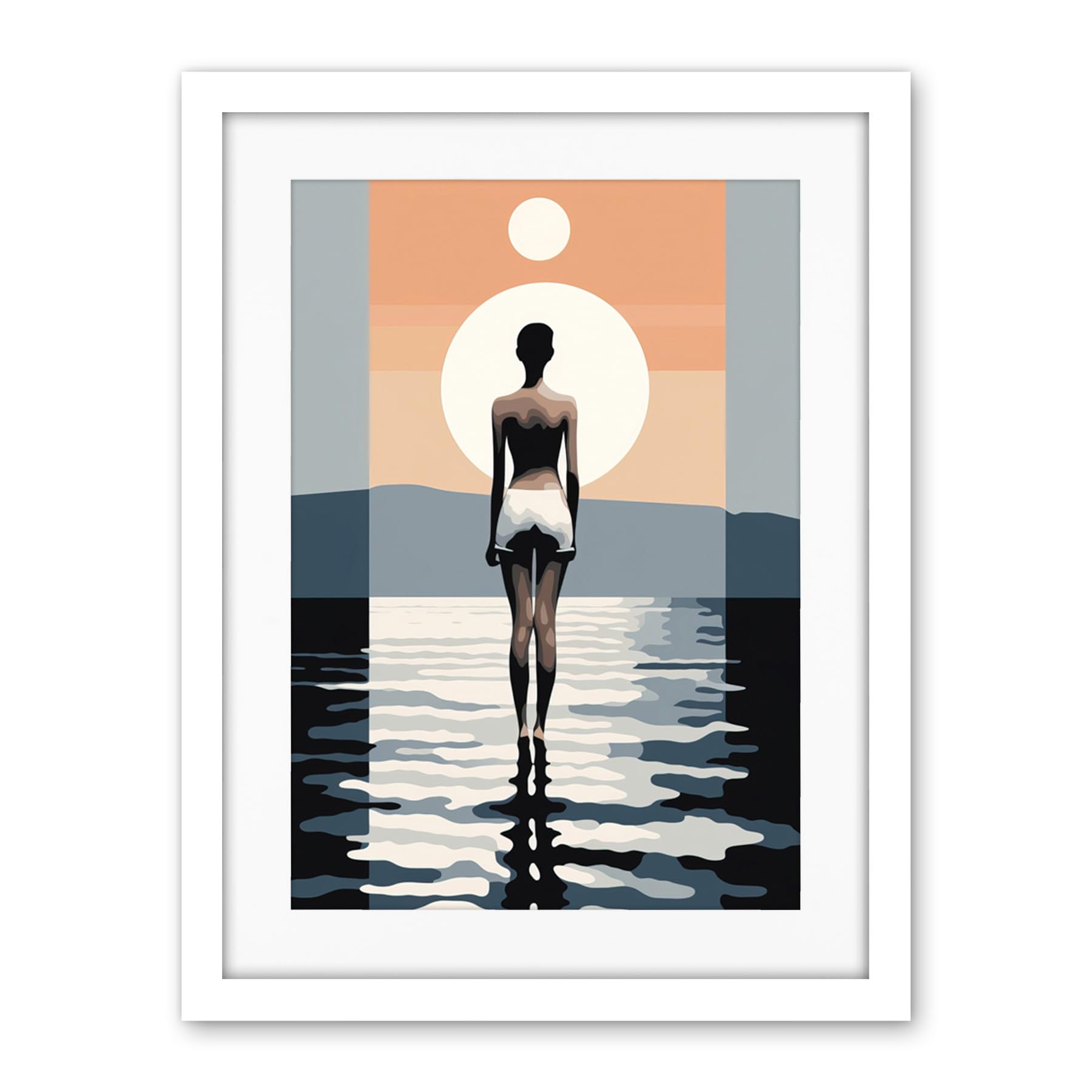 Artery8 The Sea is Calling Modern Abstract Minimalist Artwork Sun and Moon Artwork Framed Wall Art Print 18X24 Inch