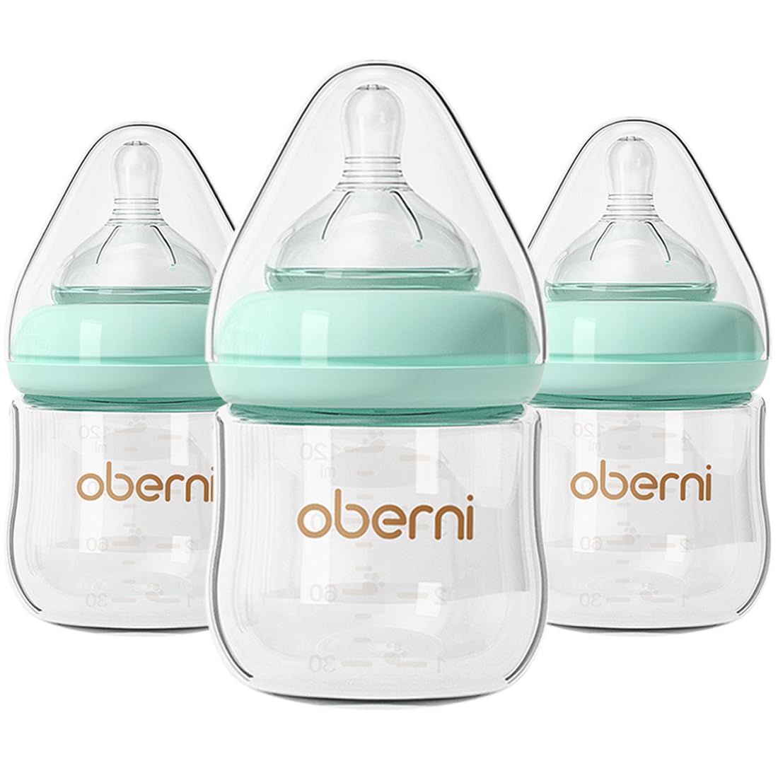 Product image Oberni Babyflaschen aus Glas, Anti-Colic Milchflasche mit weiter Öffnung, Langsamer Nahrungsfluss (S) Silikon Sauger,0 Monate