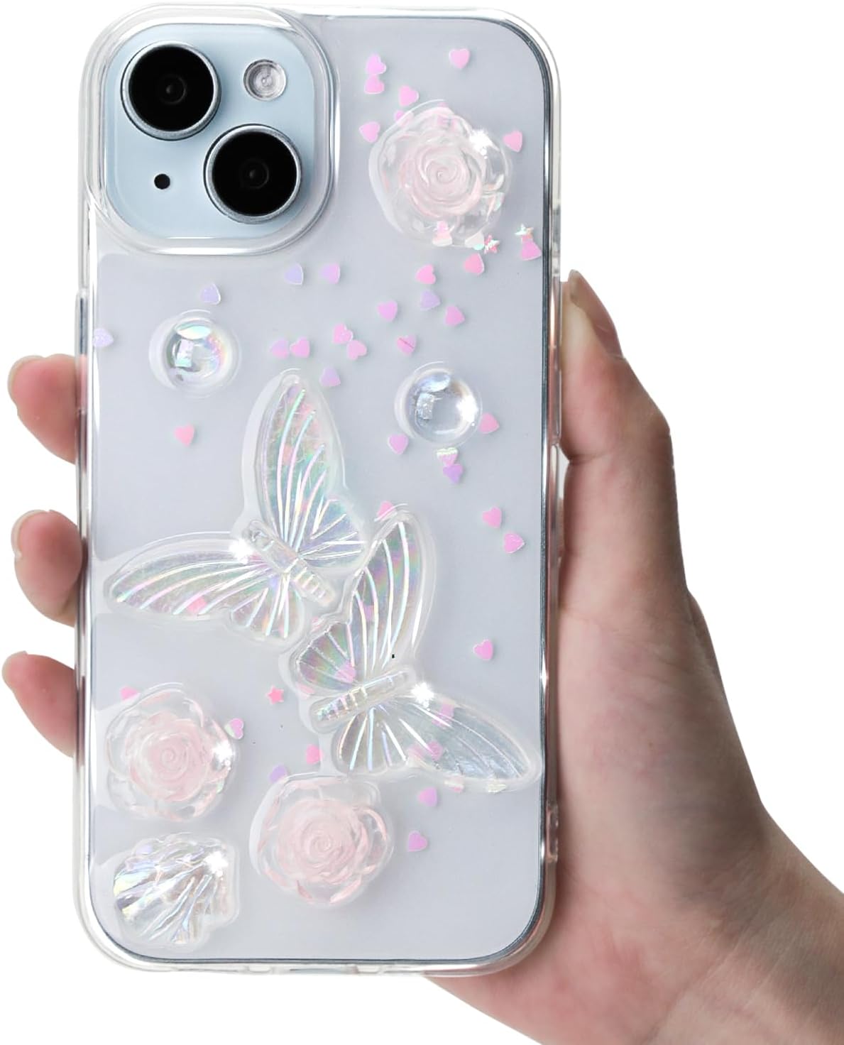 AICISINGN for iPhone 14 Case Glitter 3D Butterfly Floral