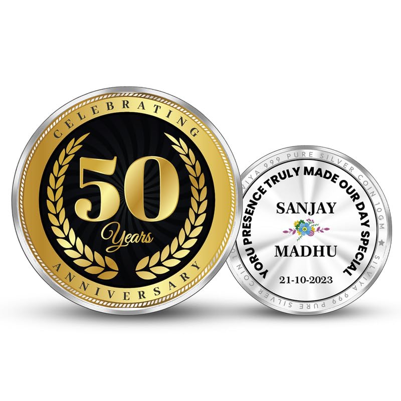 Silviya BIS Hallmarked Personalized 50th Golden Wedding Anniversary Gift - 999 Pure Silver Coin (10 Gram) Round Shape with Certificate of Authenticity - Unique & Memorable Gift for Family - Friends (B0CLH8QWC1) Amazon Price History, Amazon Price Tracker